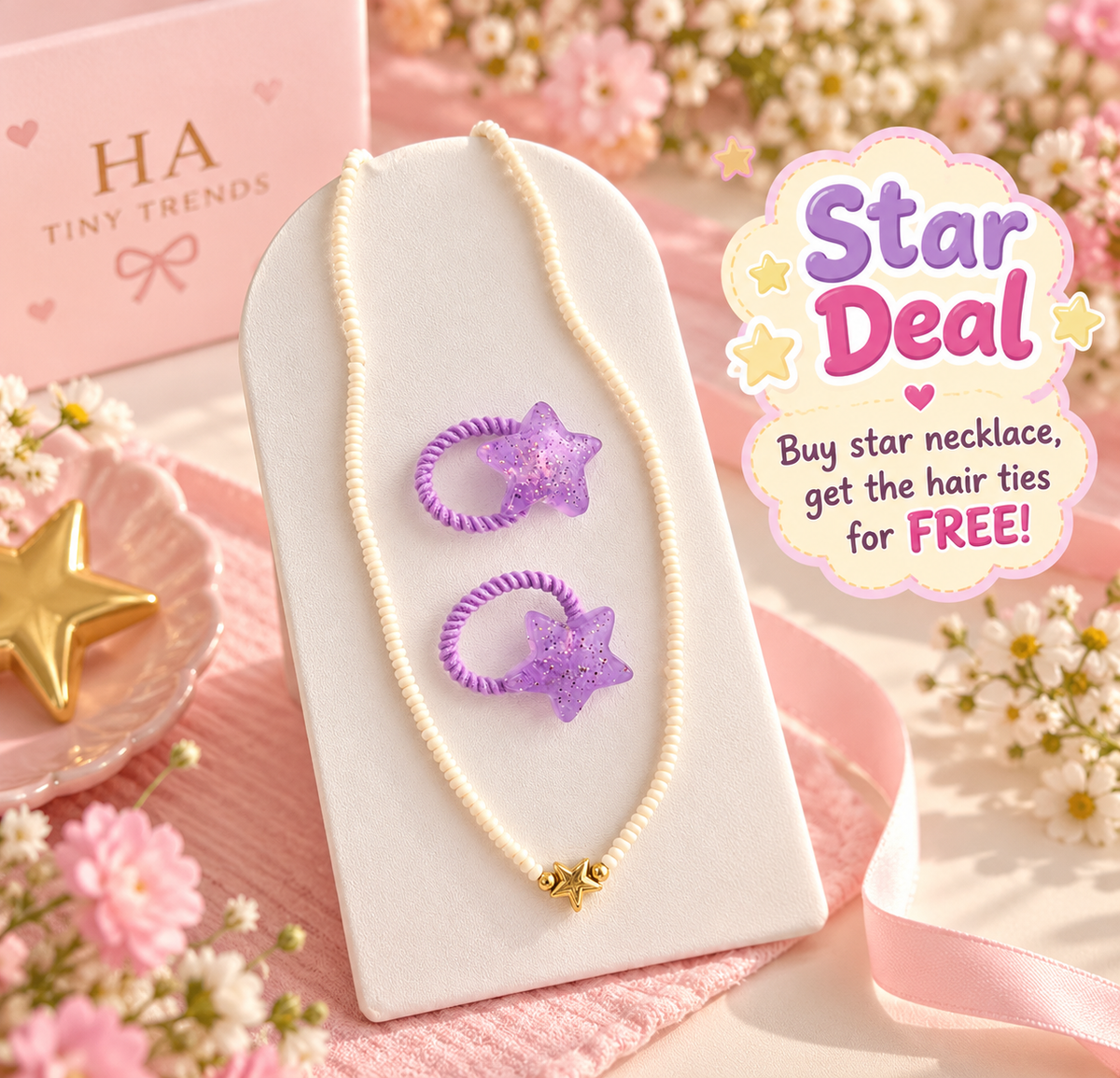 Star Necklace & Free Hair Ties Set
