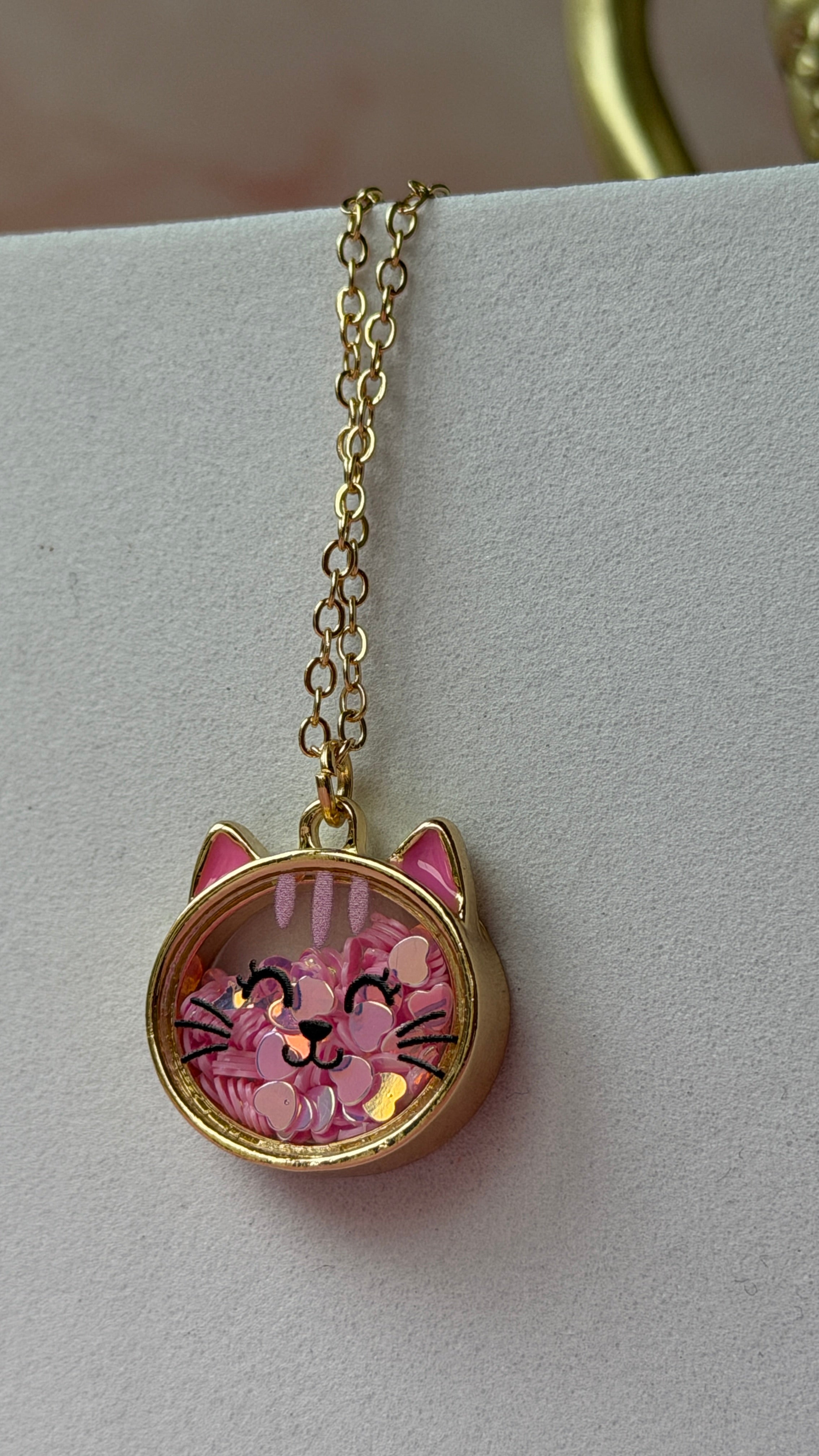 Girls Gold Glitter Cat Pendant Necklace