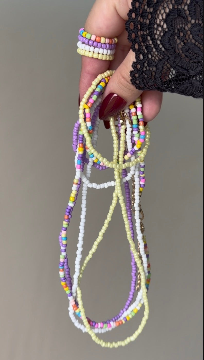 Pastel Yellow Beaded Necklace, Bracelet & Ring