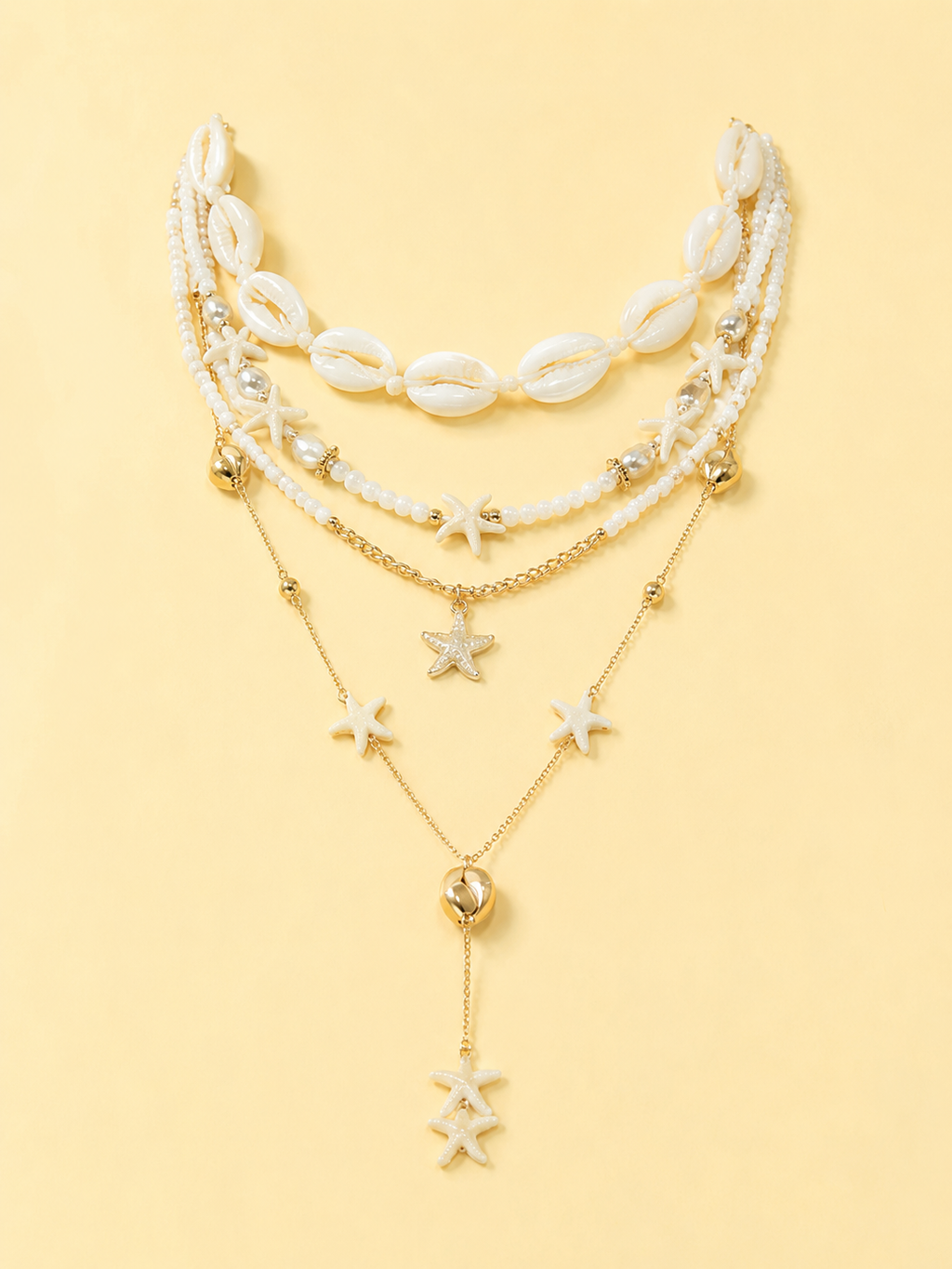 Layered Starfish & Cowrie Shell Necklace Set