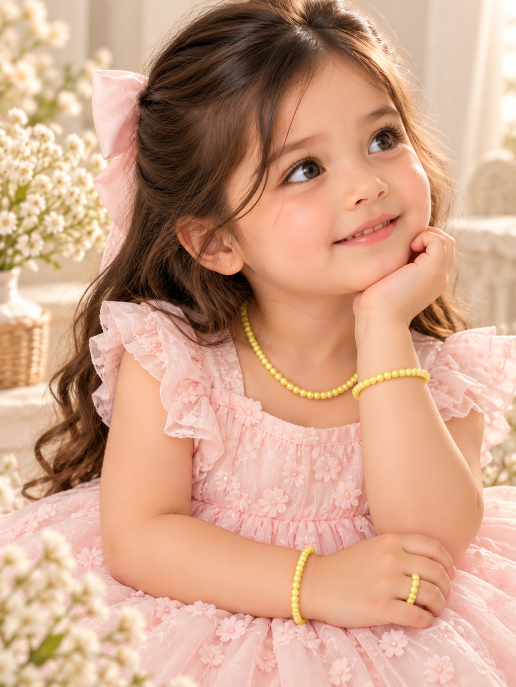 Pastel Yellow Beaded Necklace, Bracelet & Ring