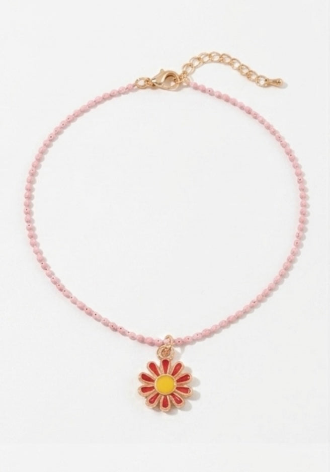 Pastel Beaded Charm Necklace Set – Daisy, Butterfly & Flower Pendant