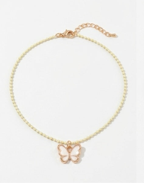 Pastel Beaded Charm Necklace Set – Daisy, Butterfly & Flower Pendant