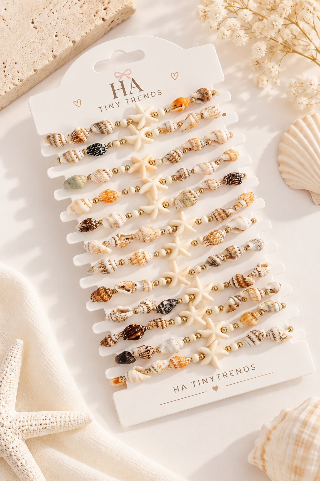 Seashell & Starfish Beaded Bracelet – Beach Style | HA TinyTrends