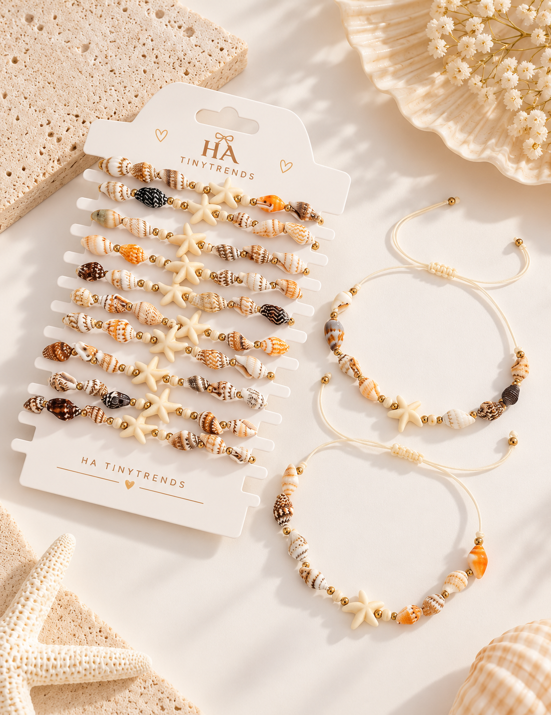 Seashell & Starfish Beaded Bracelet – Beach Style | HA TinyTrends