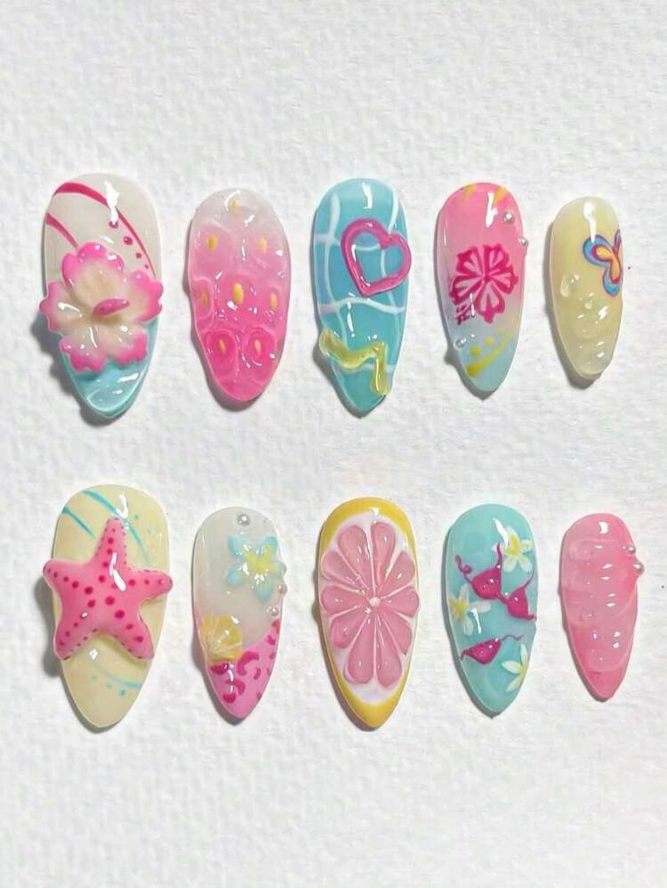 Summer Beach 3D Press-On Nails