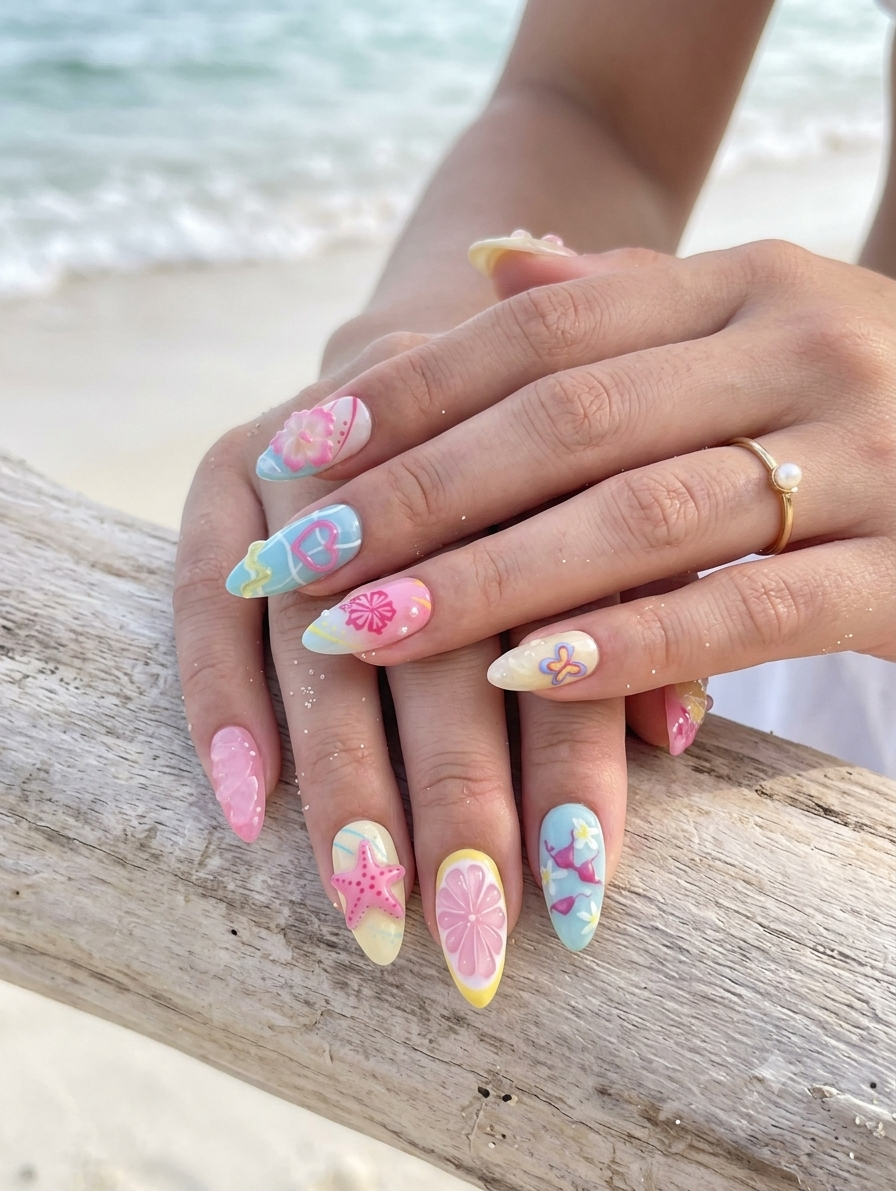 Summer Beach 3D Press-On Nails