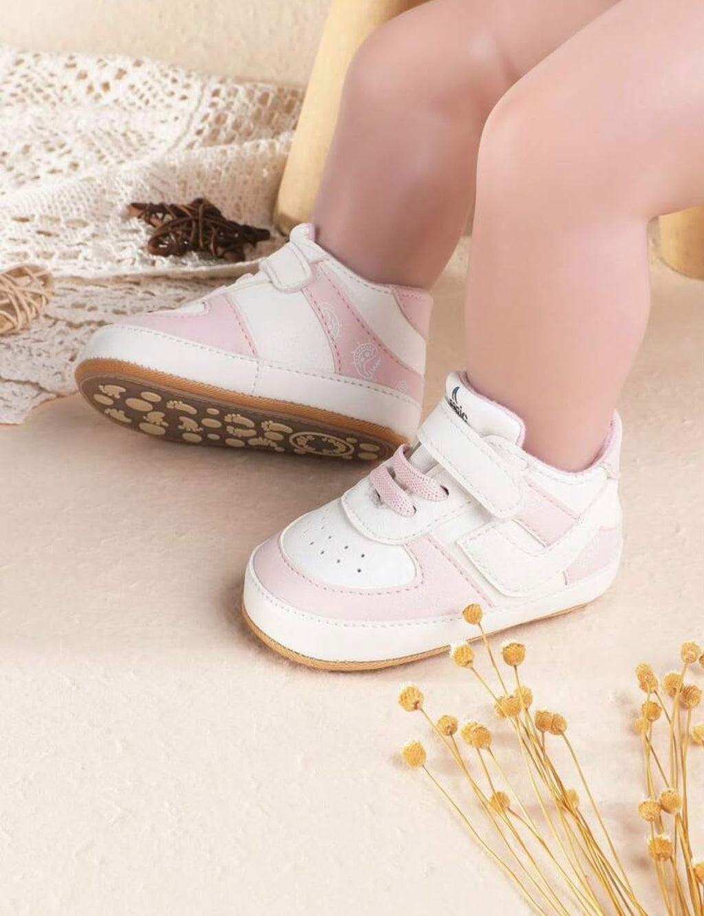 Pink & White Baby Girl Sneakers | Hook and Loop Casual Shoes| 6 to 12 months