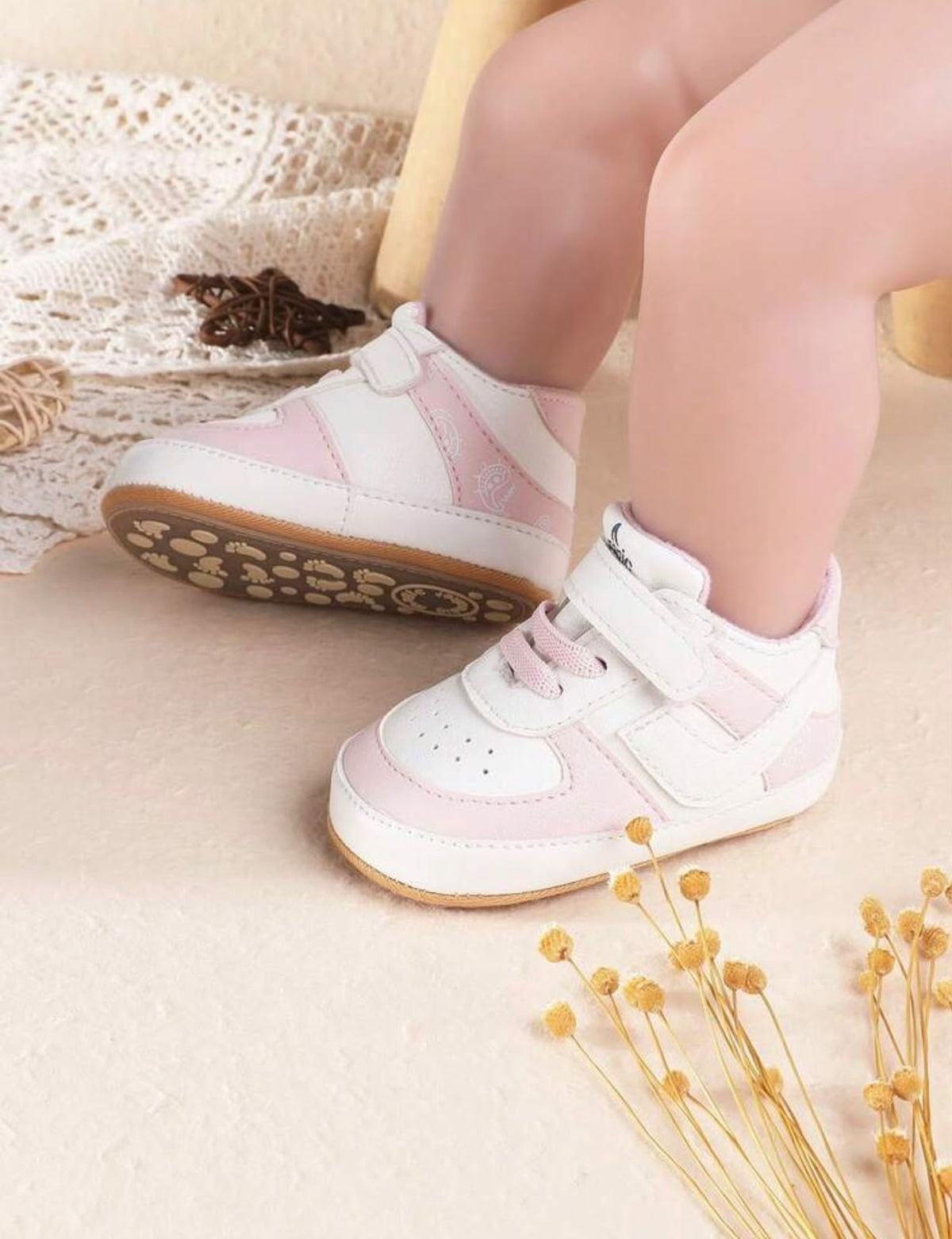 Pink & White Baby Girl Sneakers | Hook and Loop Casual Shoes| 6 to 12 months