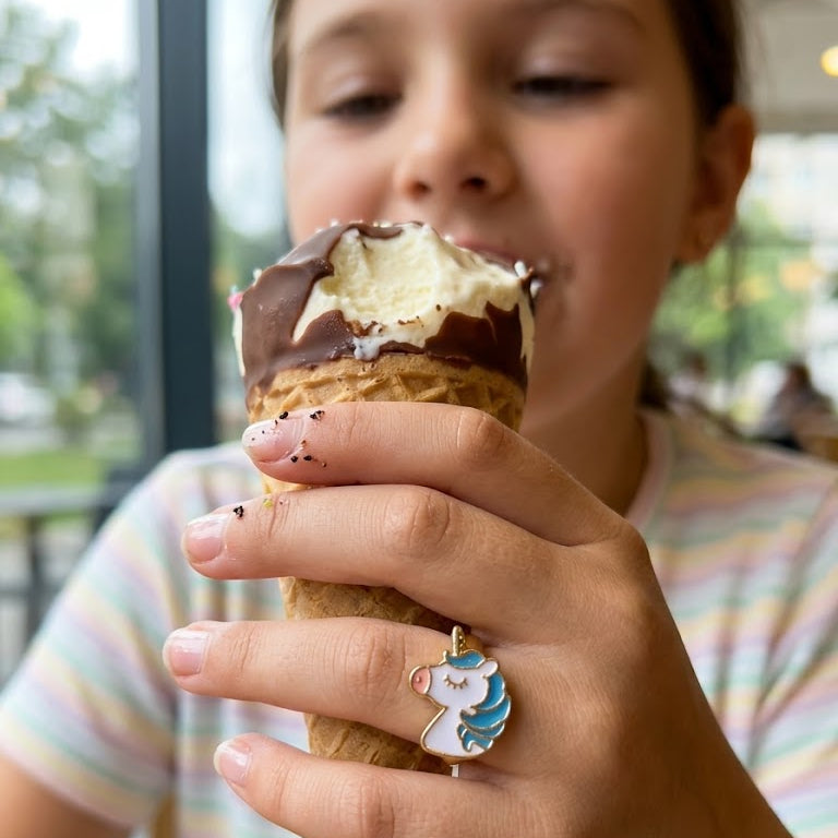 Dreamy Teal Unicorn Ring for Girls – Kawaii Sleepy Unicorn Enamel Gold Tone Adjustable Ring | Kids Fantasy Jewellery Gift