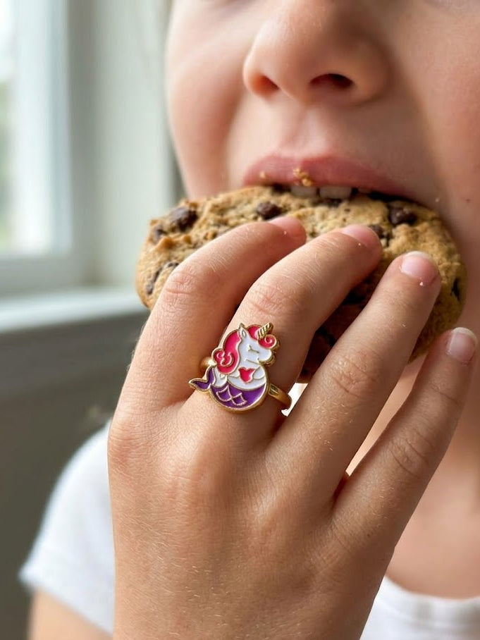 Mermicorn Ring for Girls – Unicorn Mermaid Enamel Gold Tone Adjustable Ring | Magical Fantasy Jewellery Gift for Kids