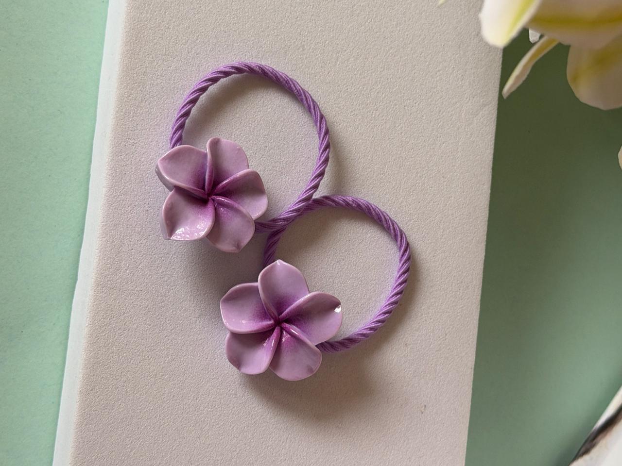 Lilac Plumeria Flower Hair Ties