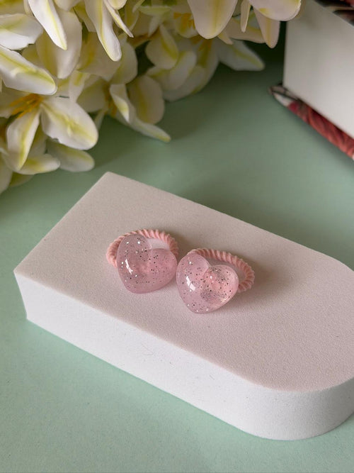 Baby Pink Glitter Heart Hair Ties