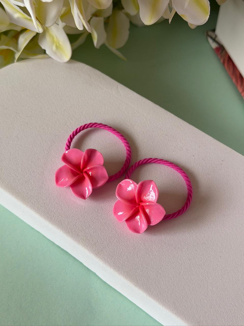 Hot Pink Plumeria Flower Hair Ties