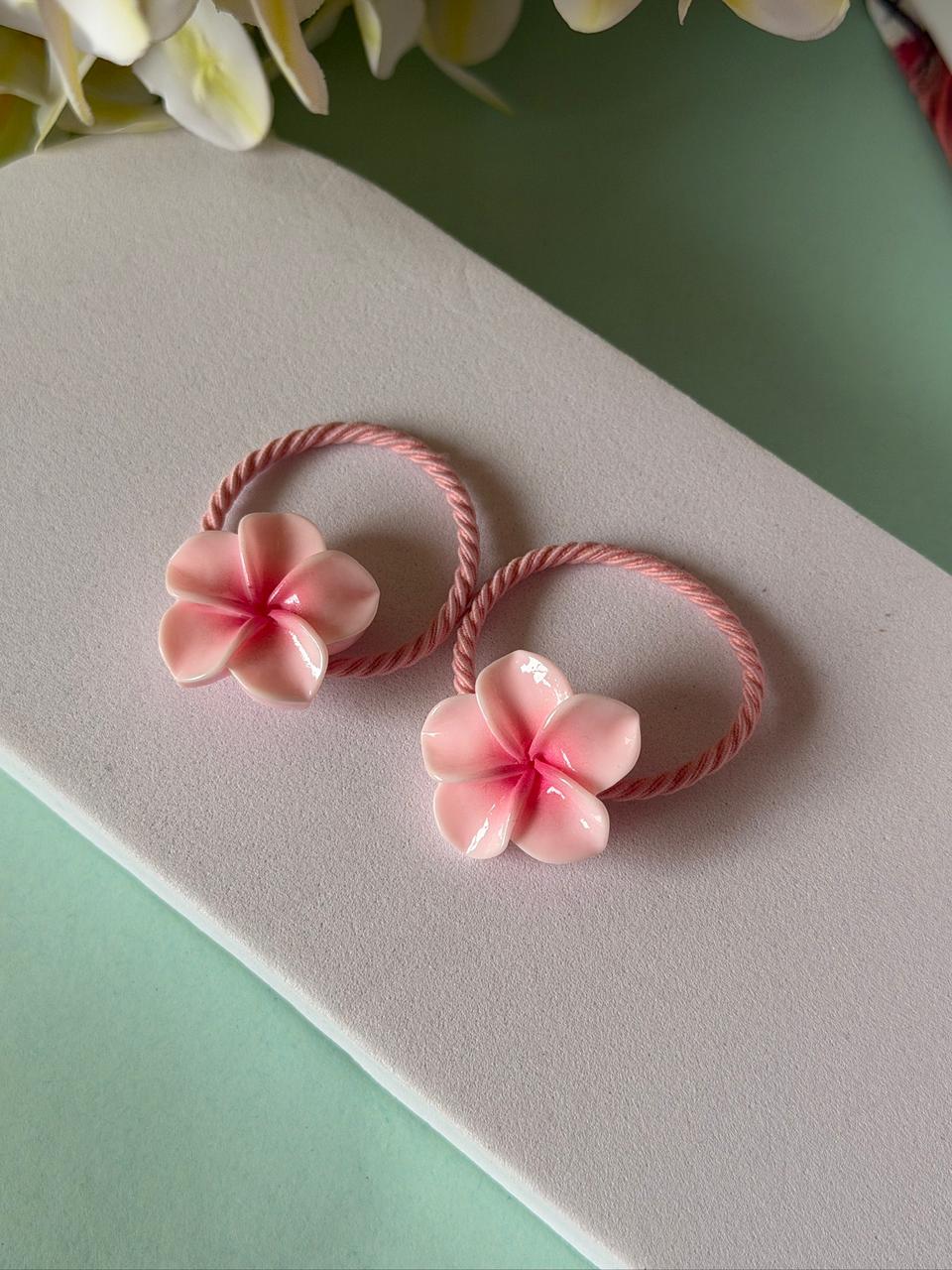Pink Plumeria Flower Hair Ties