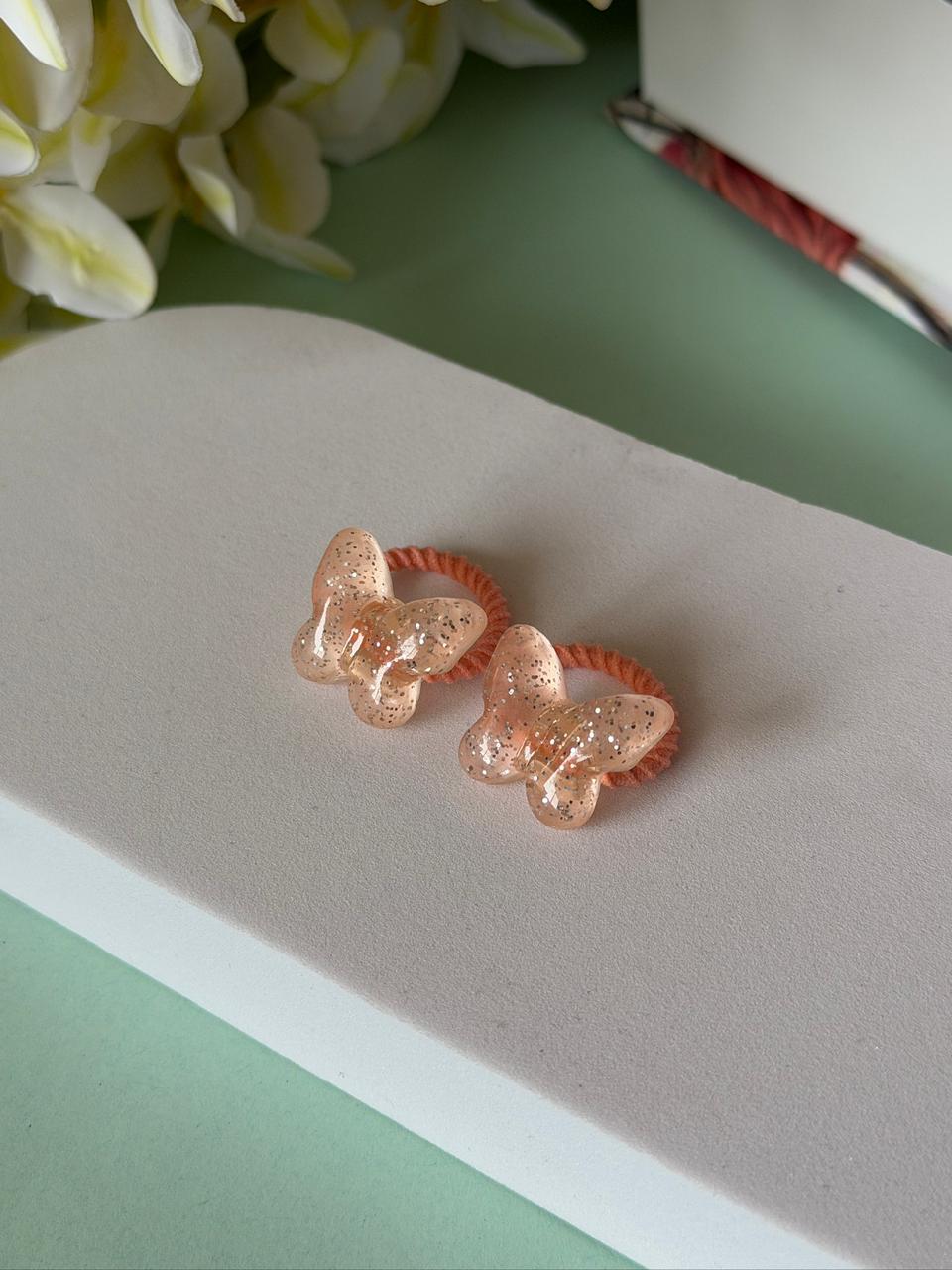 Peach Glitter Butterfly Hair Ties