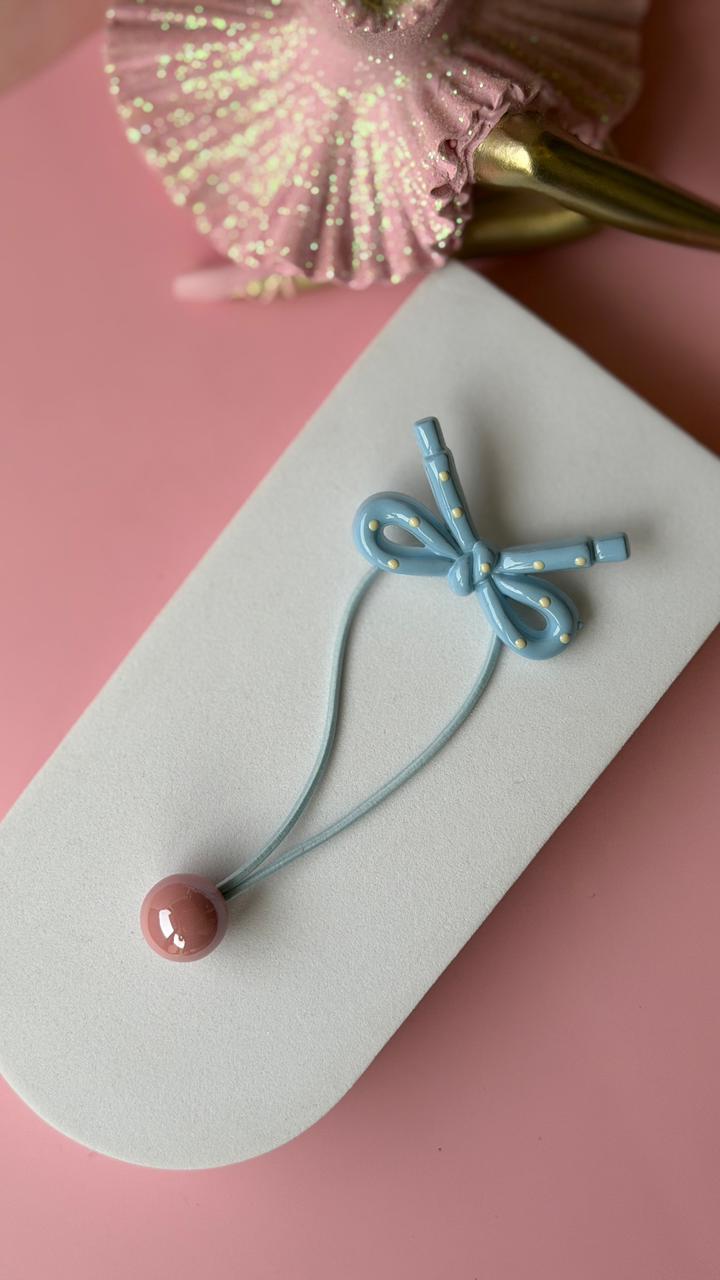 Bow & Ball Hair Tie – Blue