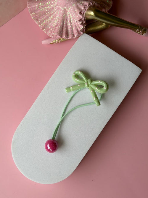 Bow & Ball Hair Tie – Mint