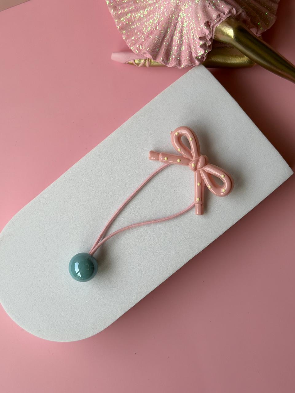 Bow & Ball Hair Tie – Pink