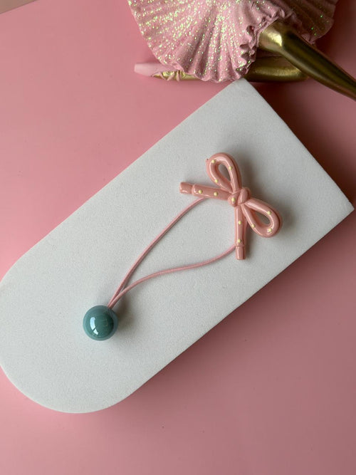 Bow & Ball Hair Tie – Pink