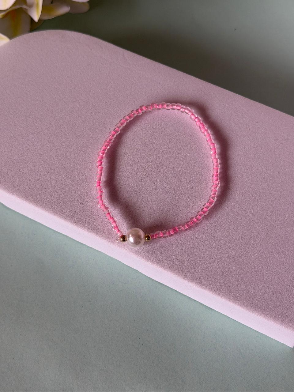 Pink Seed Bead Pearl Bracelet