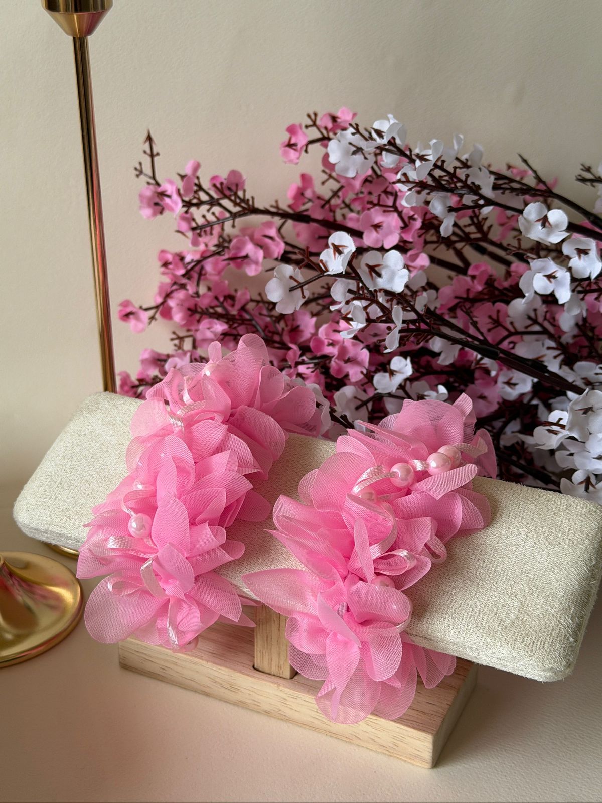 Pink Tulle Flower Bracelets