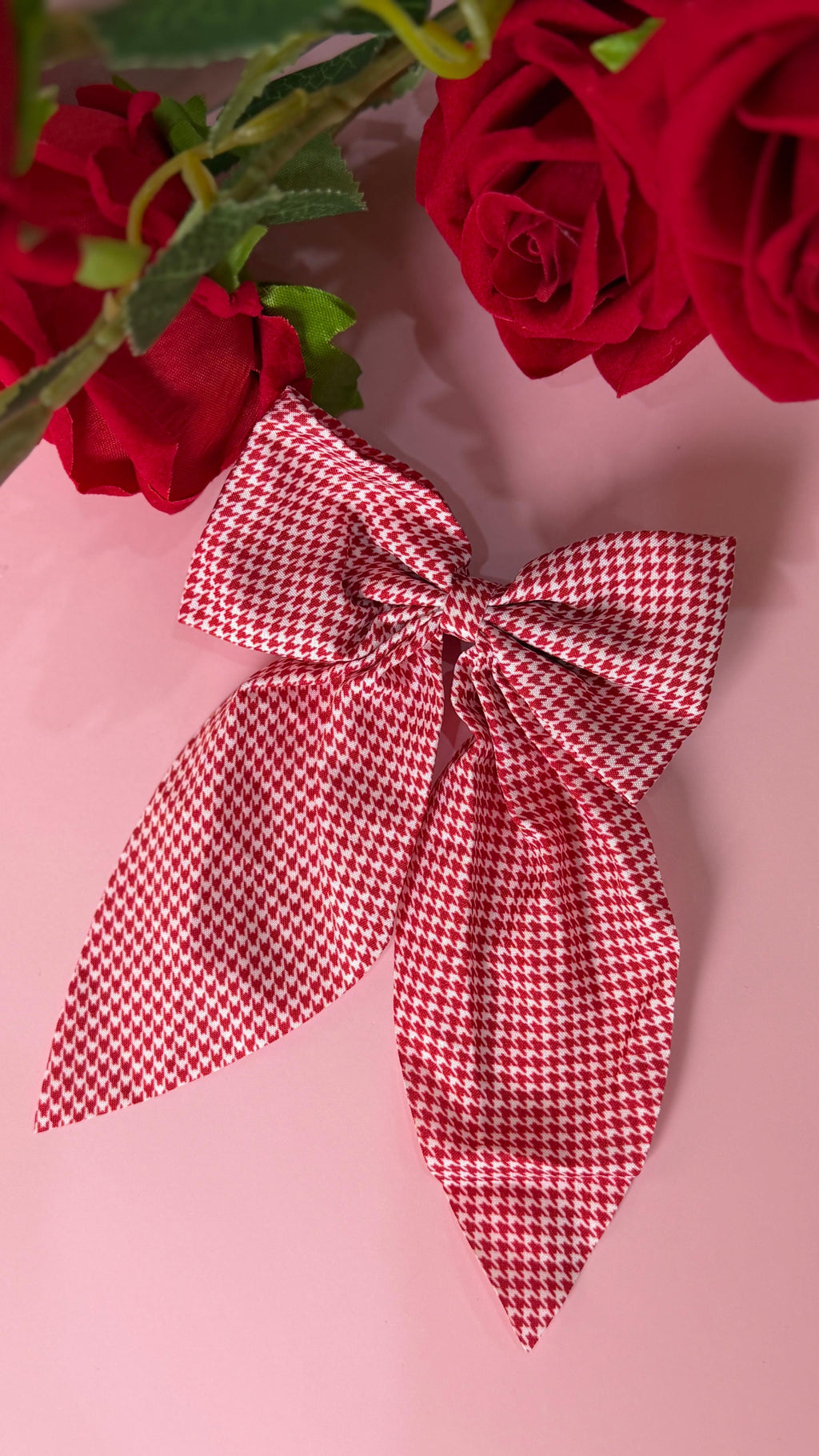 Girls Red Houndstooth Hair Bow