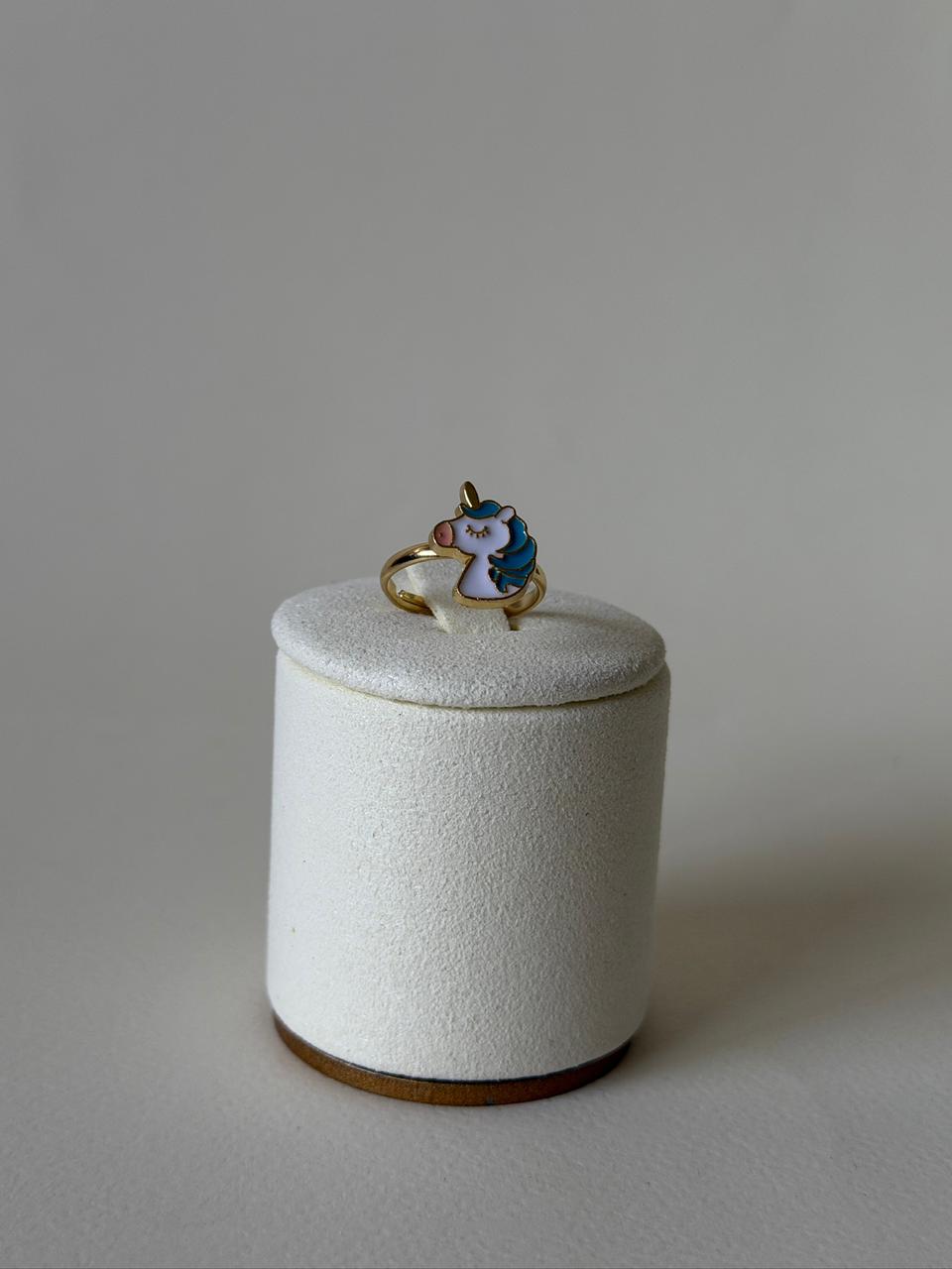 Dreamy Teal Unicorn Ring for Girls – Kawaii Sleepy Unicorn Enamel Gold Tone Adjustable Ring | Kids Fantasy Jewellery Gift