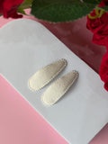 Cream Knit Fabric Snap Hair Clips for Girls