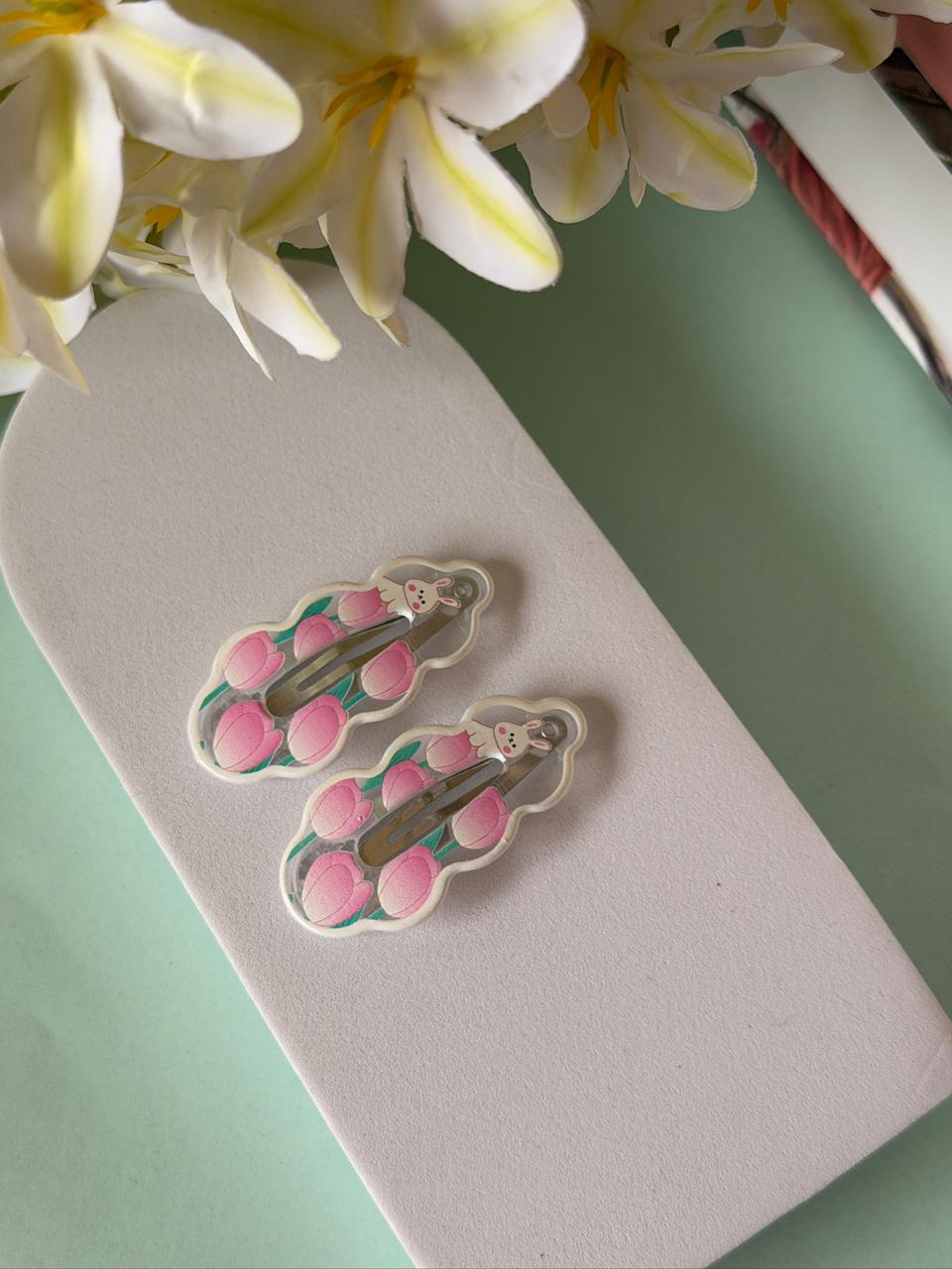 Blooming Bunny  Snap Hair Clips