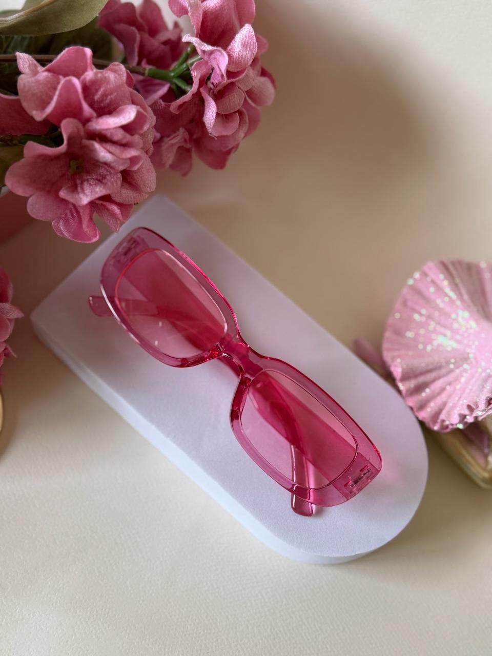 Bright Fuchsia Clear Frame Retro Sunglasses