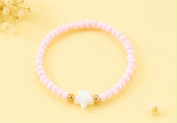Pastel Beaded Star Bracelet Set|Seed Bead Bracelets with Gold Accents & Mother-of-Pearl Stars