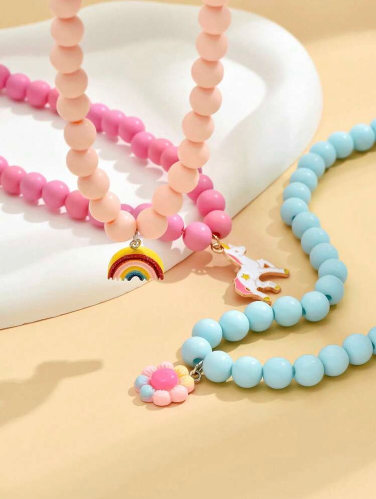 Pastel Peach Beaded Rainbow Pendant Necklace for Girls
