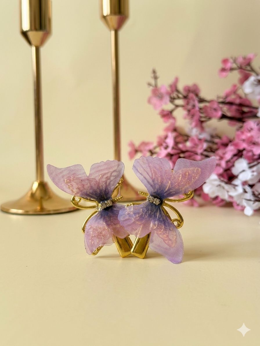 Lavender Organza Butterfly Hair Clips