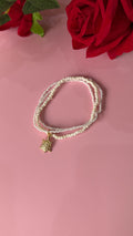 Girls Cream Seed Bead Turtle Bracelet