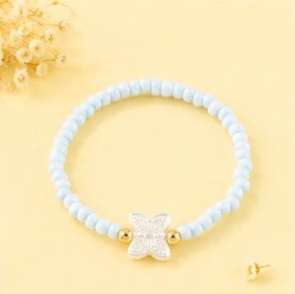 Pastel Beaded Butterfly Bracelets |Stackable Seed Bead Bracelets with Gold Accents & Mother-of-Pearl Butterflies