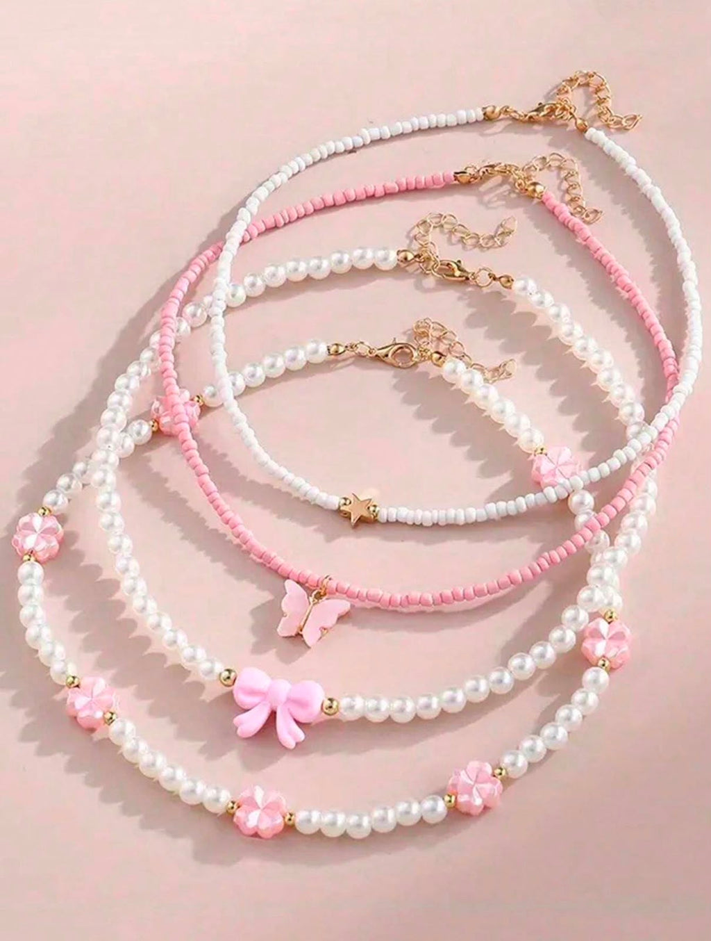 Pink & White Pearl Bow Necklaces