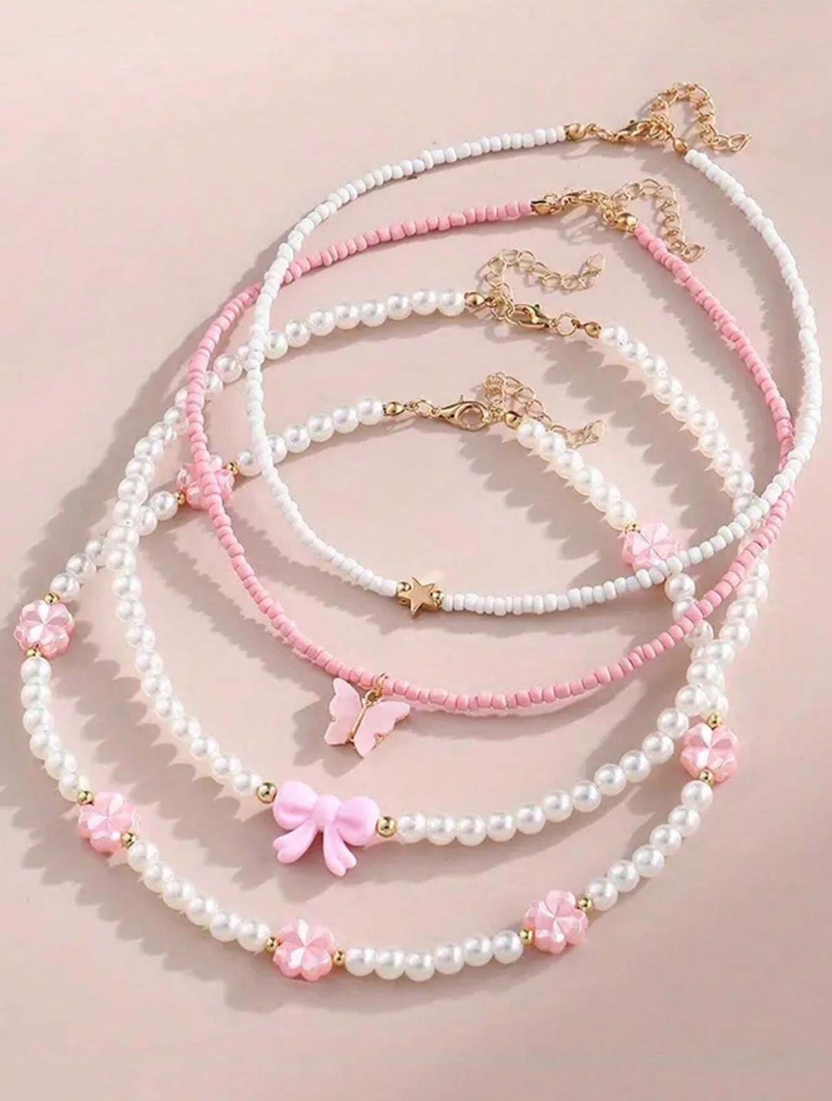 Pink & White Pearl Bow Necklaces