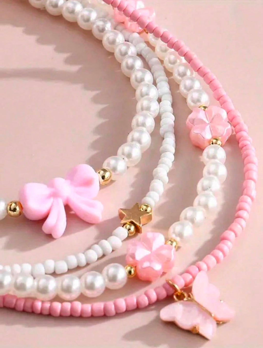 Pink & White Pearl Bow Necklaces