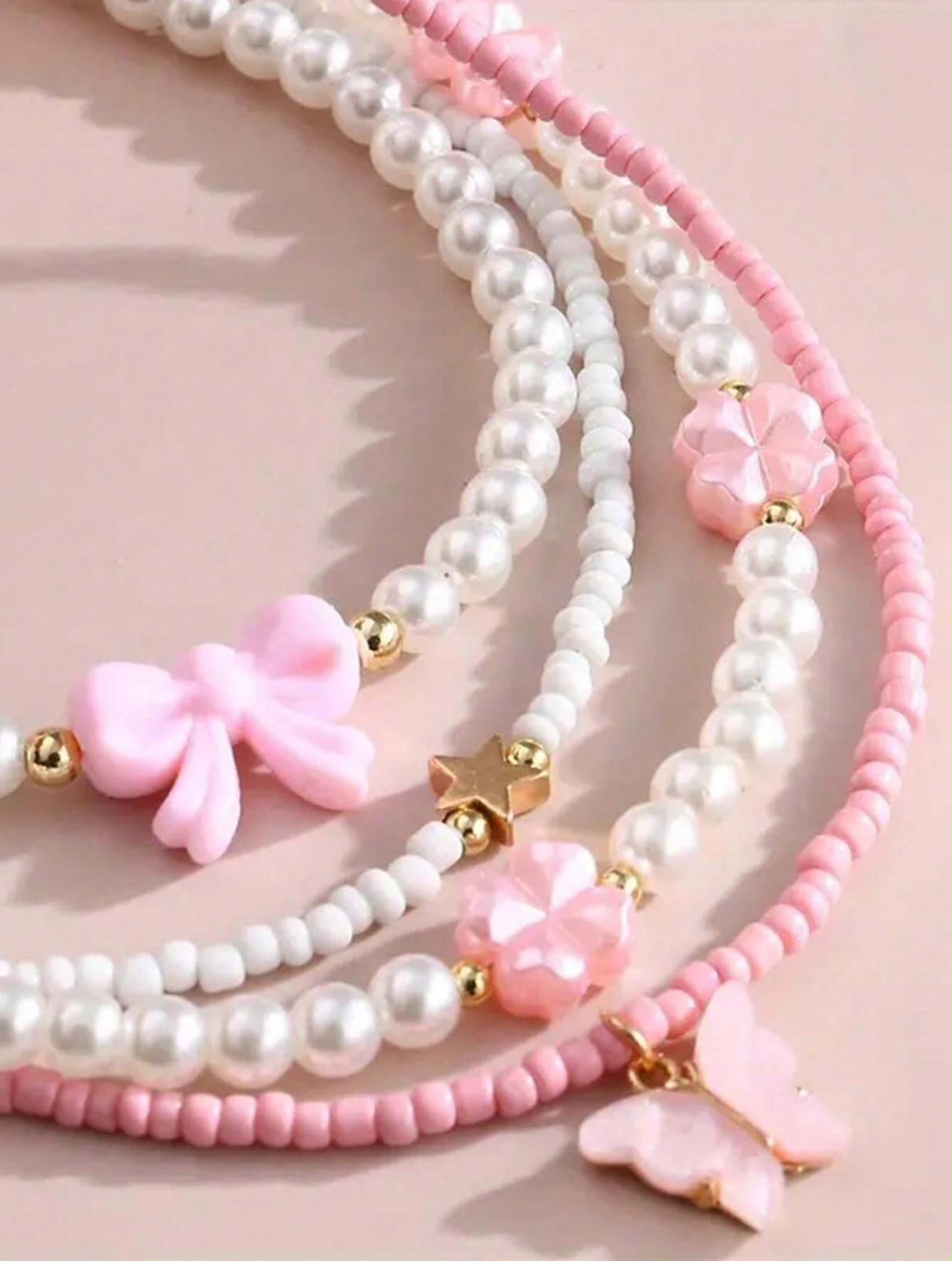 Pink & White Pearl Bow Necklaces