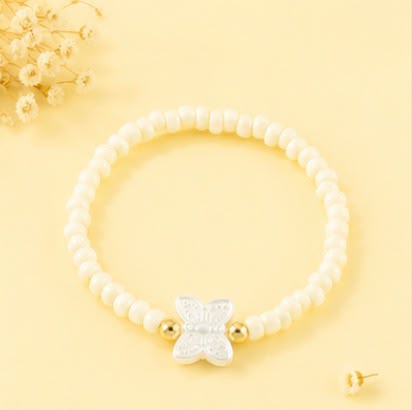 Pastel Beaded Butterfly Bracelets |Stackable Seed Bead Bracelets with Gold Accents & Mother-of-Pearl Butterflies