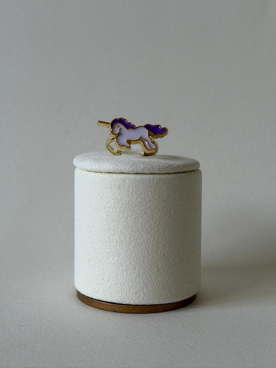 Purple & White Unicorn Enamel Adjustable Ring – Gold Tone Fantasy Jewelry