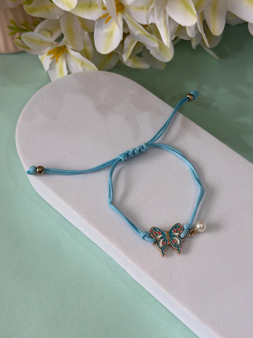 Light Blue Enamel Butterfly Cord Bracelet