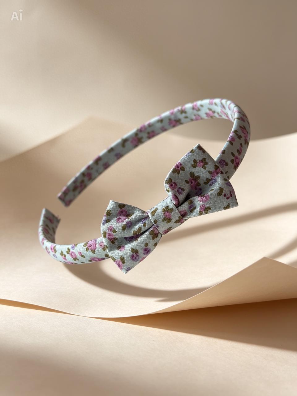 Pastel Blue Floral Bow Headband