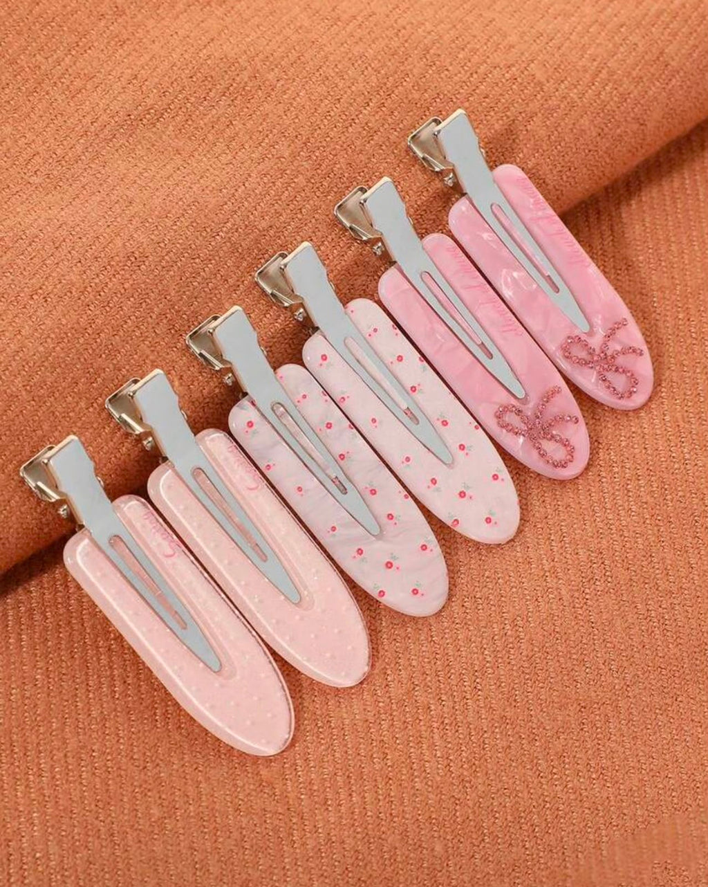 Pink Rhinestone Bow Hair Clips | Floral Polka Dot Alligator Clips Set