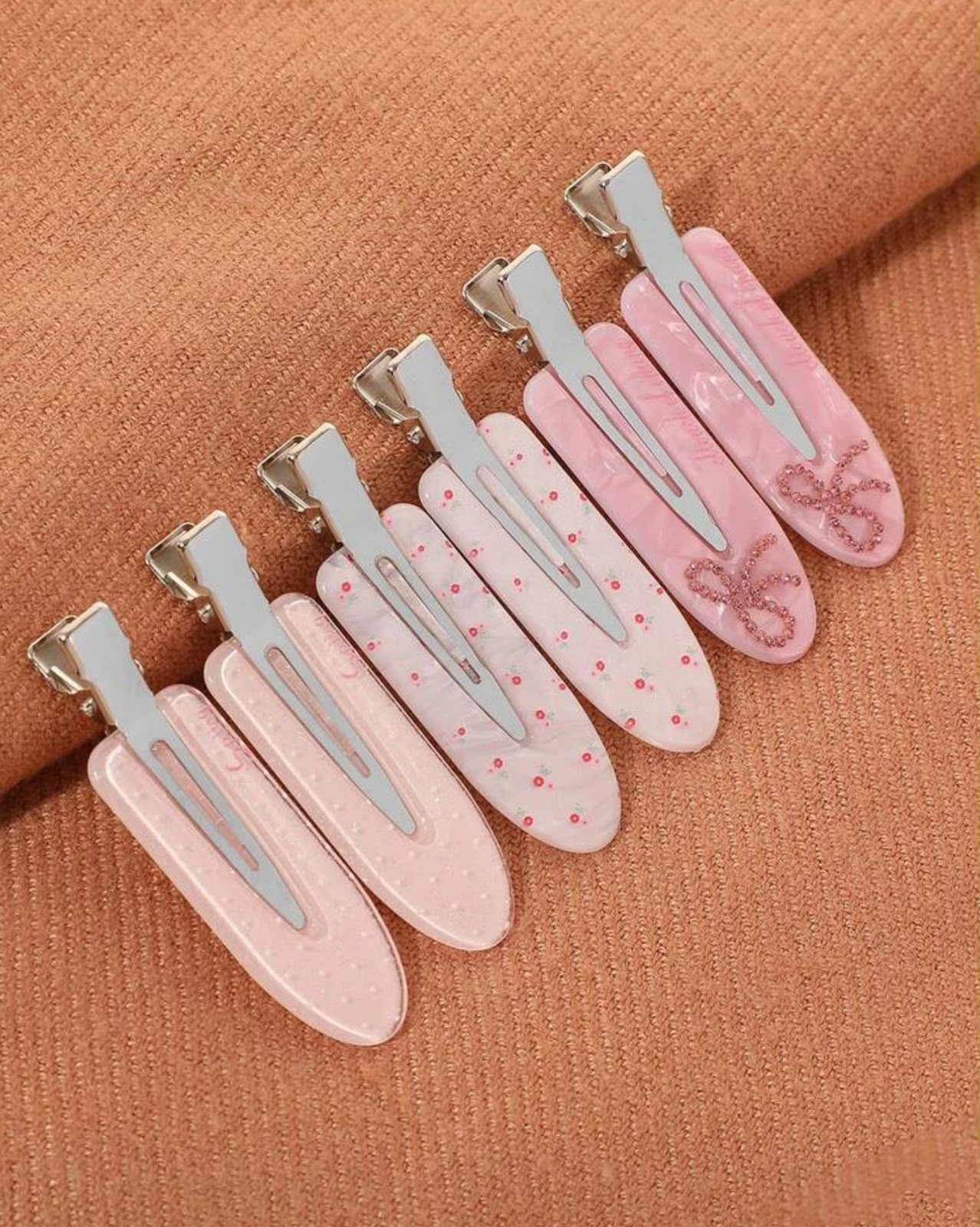 Pink Rhinestone Bow Hair Clips | Floral Polka Dot Alligator Clips Set