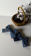Navy Denim Cherry Print Fabric Hair Bows for Girls