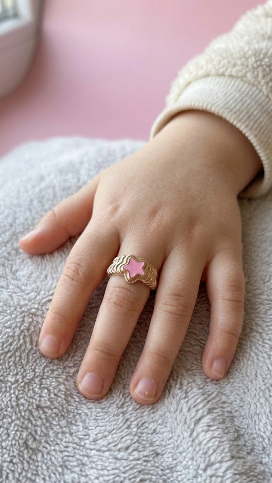 Pink Star Cloud Ring – Gold Wavy Band Enamel Star Ring | Trendy Y2K Aesthetic Jewellery for Women & Girls