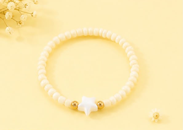 Pastel Beaded Star Bracelet Set|Seed Bead Bracelets with Gold Accents & Mother-of-Pearl Stars