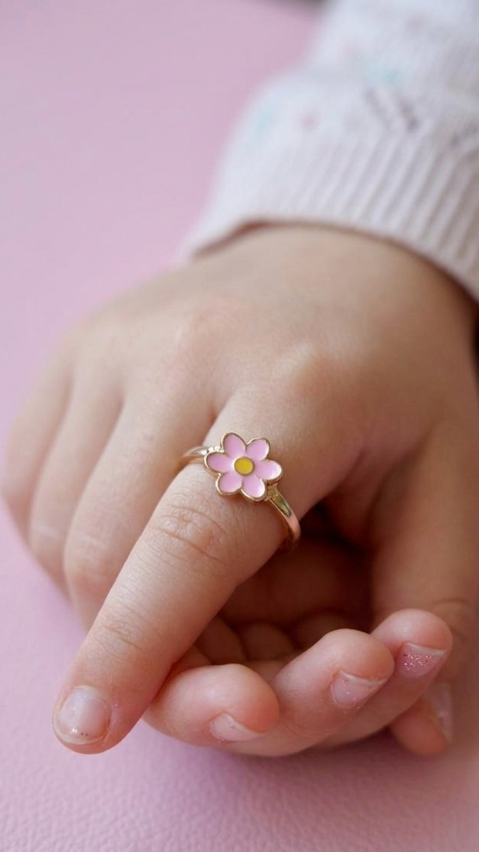 Pink Daisy Flower Ring – Gold Tone Enamel Floral Ring for Girls & Women | Cute Boho Daisy Jewellery
